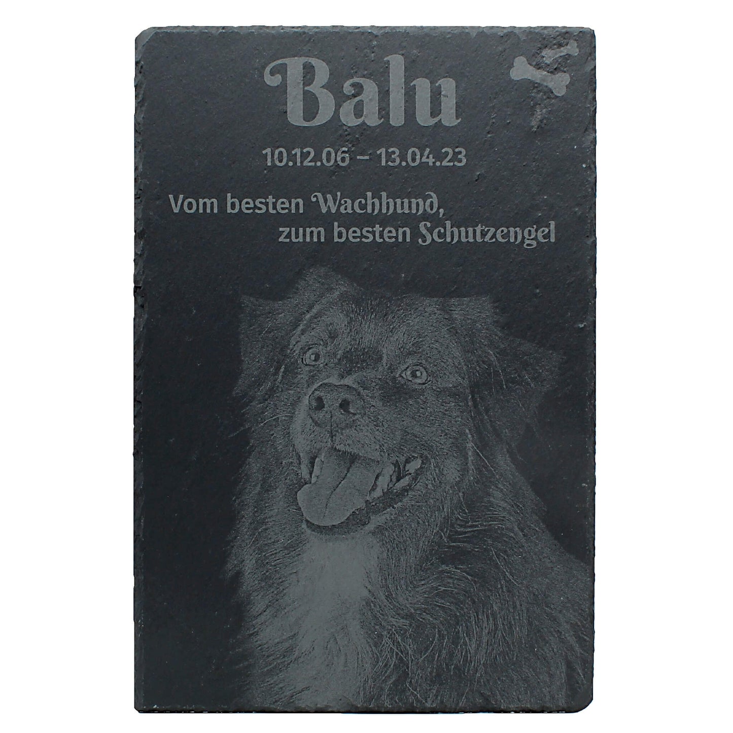 Gedenktafel aus Schiefer für Haustiere mit persönlicher Gravur und Foto, Größe ab 15x20 cm
