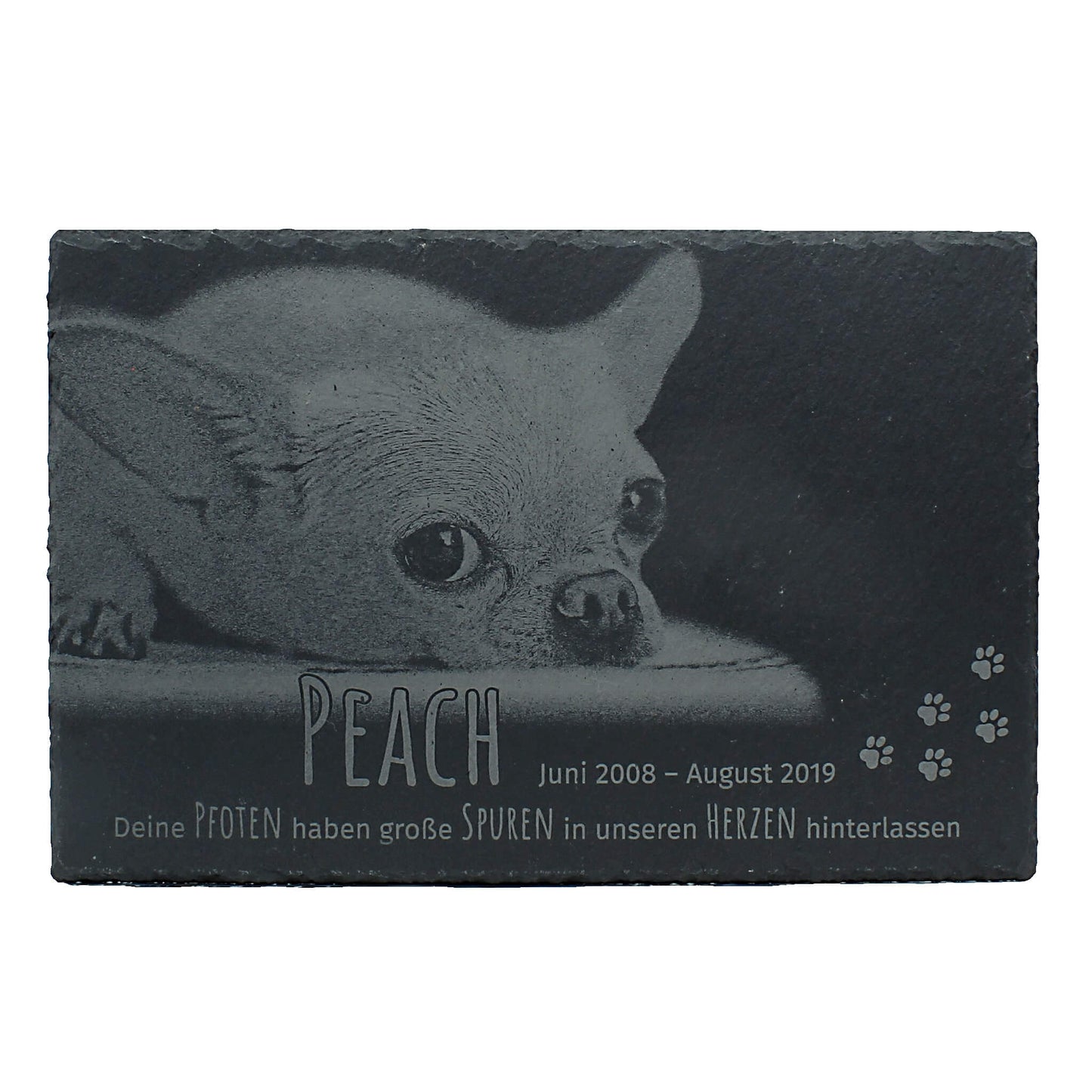 Grabstein aus Schiefer für Hunde, Katzen und Haustiere, graviert mit Foto, Größe ab 20x15 cm