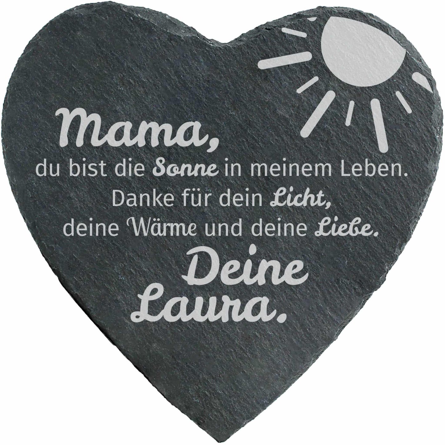 Schieferherz mit Name personalisiert - Mama du bist die Sonne