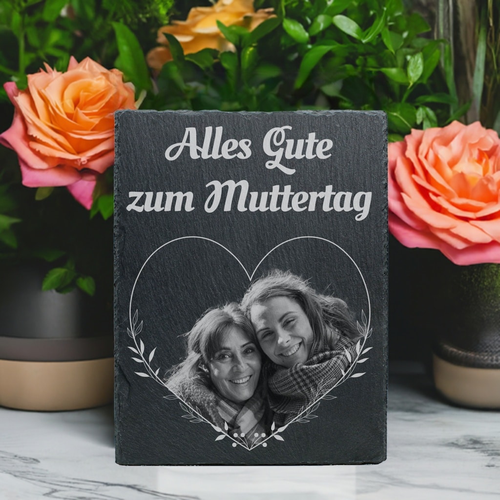 Schiefertafel mit Fotogravur - Alles Gute zum Muttertag