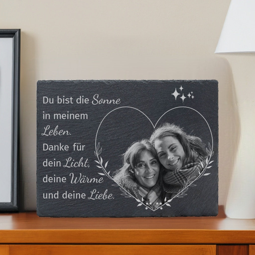 Schiefertafel mit Fotogravur und Text - Du bist die Sonne