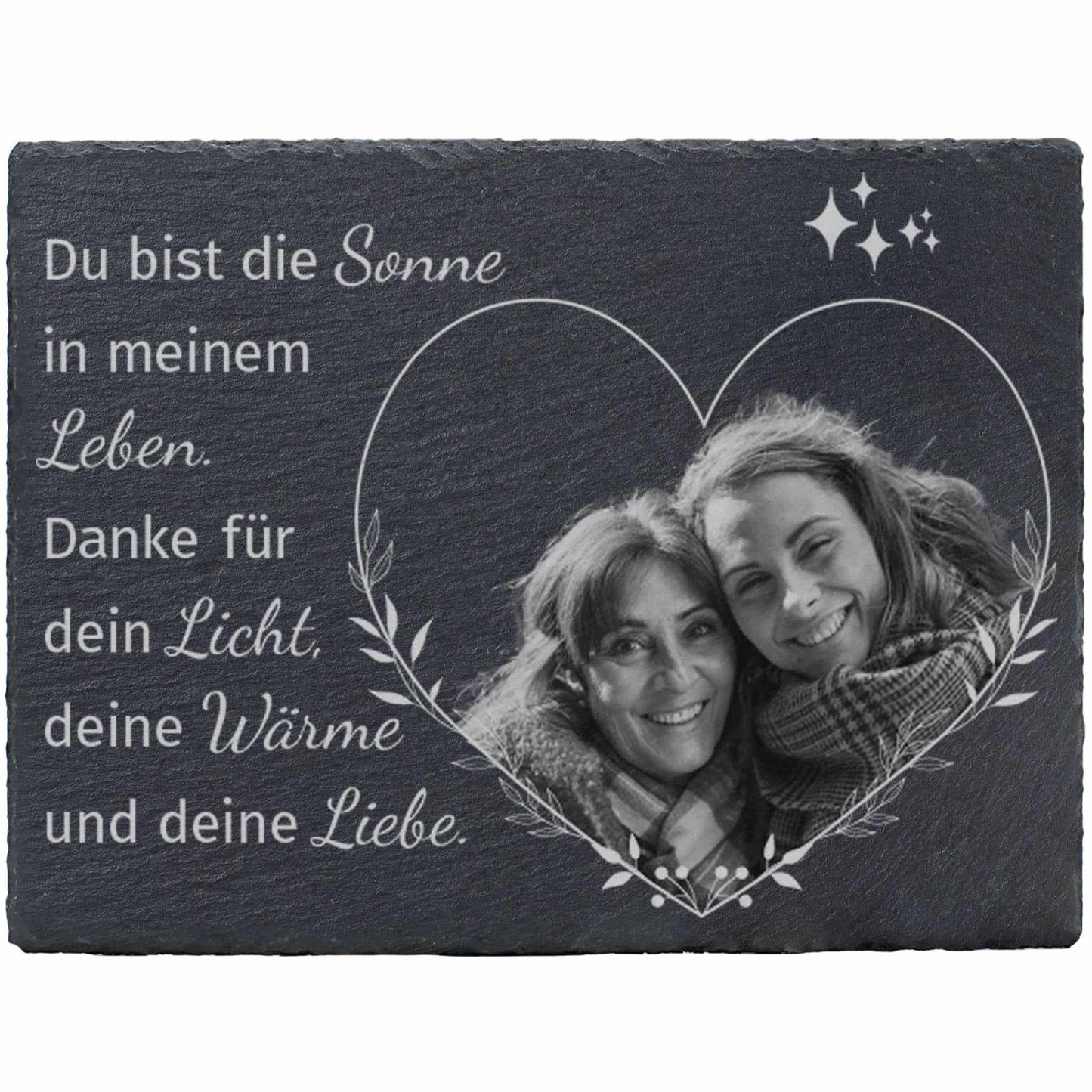 Schiefertafel mit Fotogravur und Text - Du bist die Sonne
