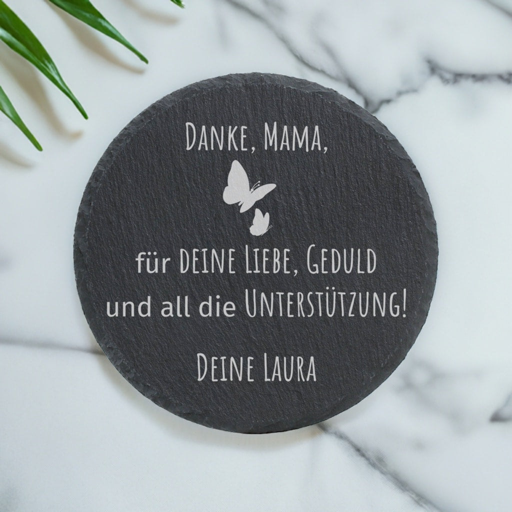 Personalisierte runde Schiefertafel mit Text - Danke Mama