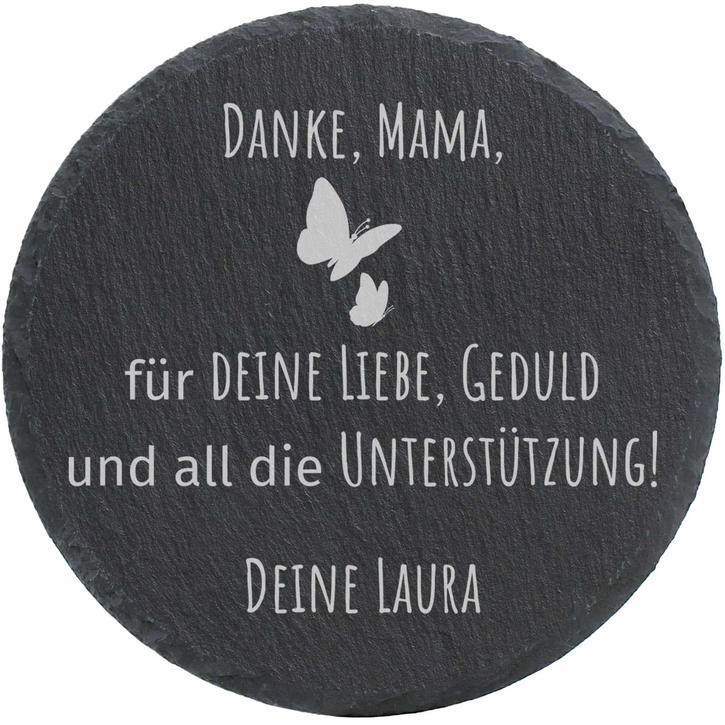 Personalisierte runde Schiefertafel mit Text - Danke Mama