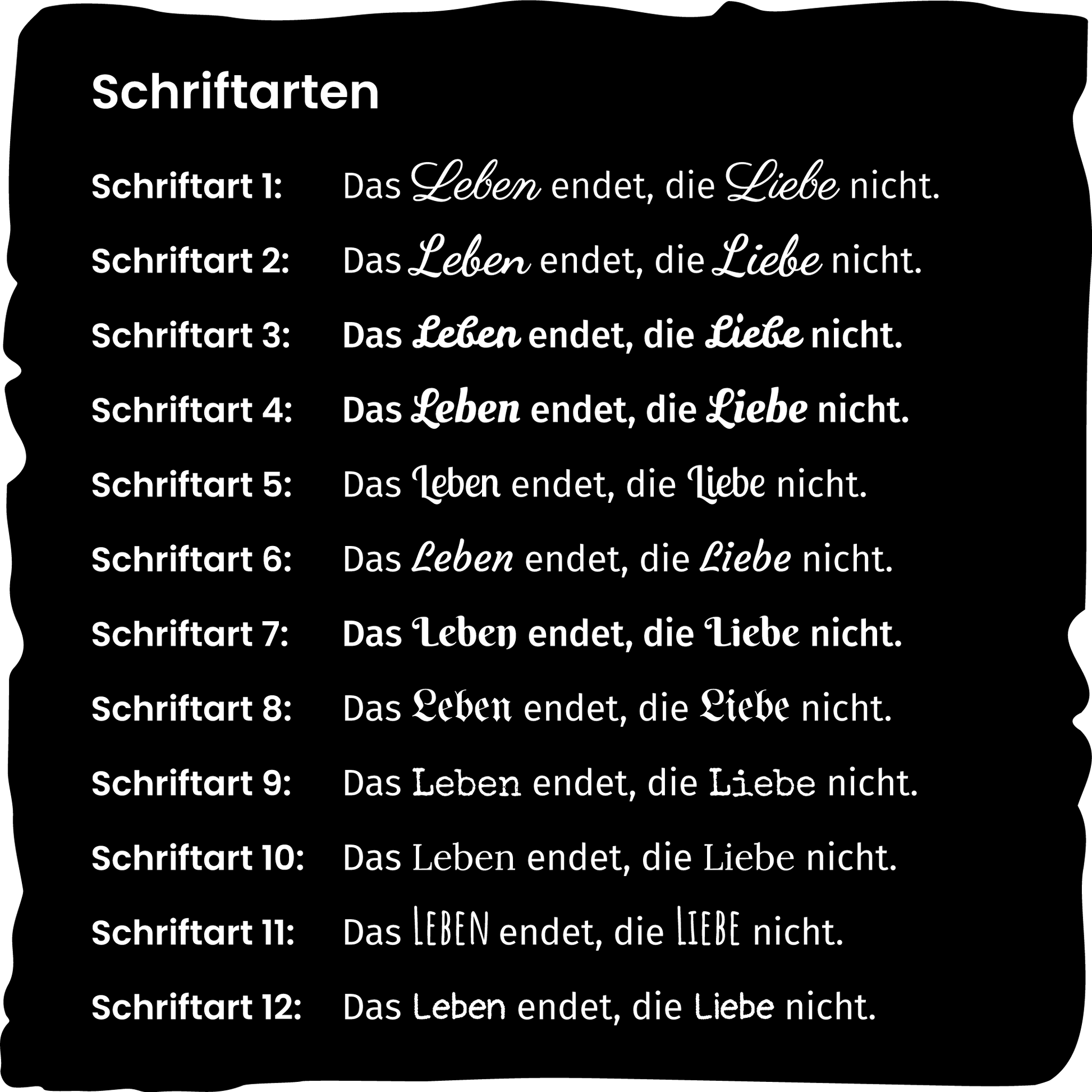 Gedenktafel aus Schiefer mit persönlicher Gravur und Foto individuelles Andenken Schriftarten Beispiele