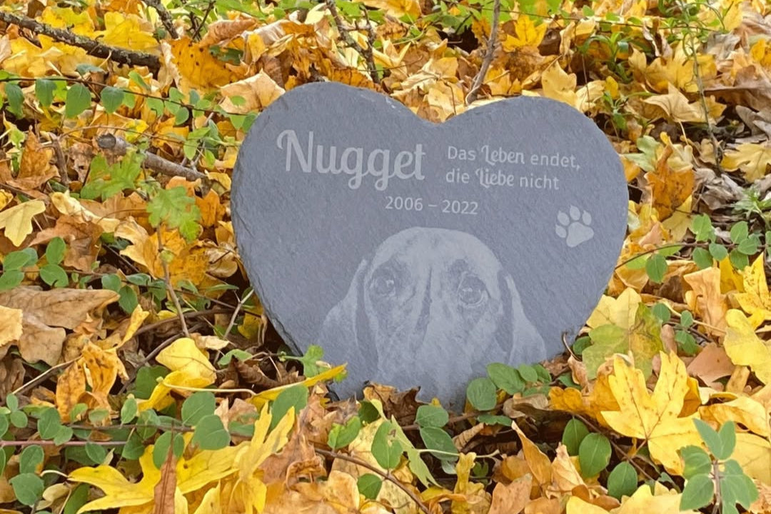 Individuell gravierte Gedenktafel für Haustiere aus Schiefer mit Foto