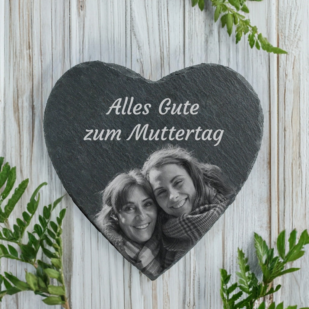 Schieferherz mit Fotogravur - Alles Gute zum Muttertag