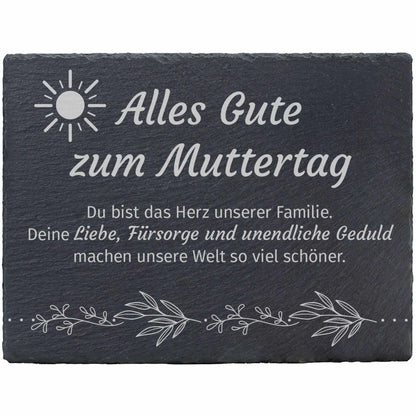 Schiefertafel mit Gravur zum Muttertag - Herz der Familie